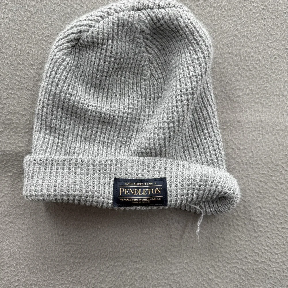 Pendleton Hat Beanie Mens One‎ Size Gray Cuffed Knit Acrylic USA Winter Stretch